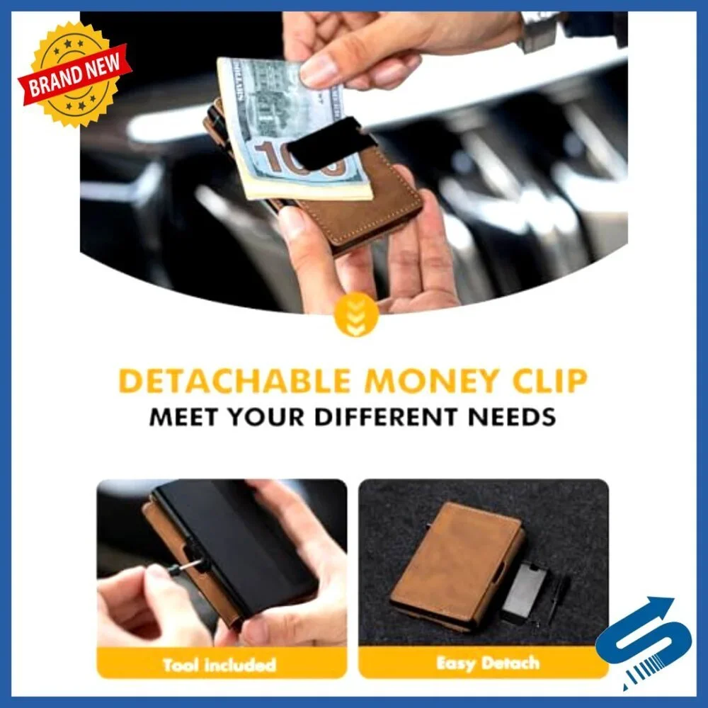 Slim Leather RFID Wallet with AirTag Holder Money Clip for Men